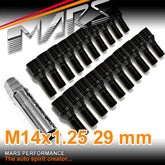 Black Mars Performance wheels M14 x 1.25 29mm ultra slim 7 spline Lock Bolts Set 20 pcs with Key